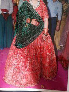 Red &amp; Gold Embroidered Lehenga