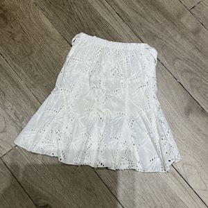 White Eyelet Belted Mini Skirt