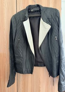 Pure Leather white contrast biker jacket