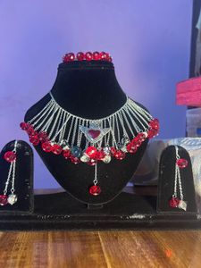 Red Crystal Heart Wings Jewellery Set