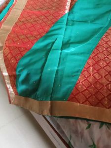 Elegant Teal &amp; Red Saree