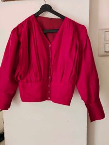 Chic Pink V-Neck Button-Up Blouse