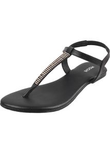 Mochi Black Embellished Flat Sandals