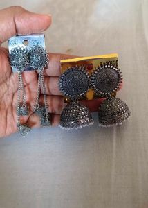 silver oxidised earrings ( 2 pair )
