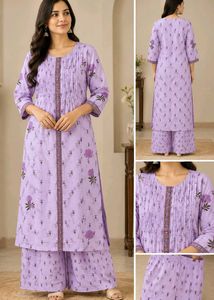 Lilac Floral Print Kurta Set