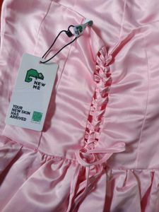 strapless pink satin corset dress