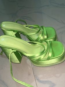 Lime Green Strappy Platform Heels