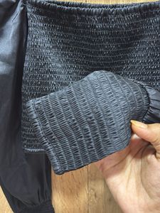 Black Smocked Square Neck Top