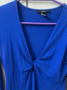 Vibrant Blue Twist Front Midi Dress