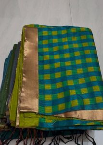 Elegant Teal Saree with Golden Border