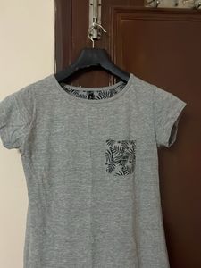 Grey Casual T-Shirt Dress with Pocket
