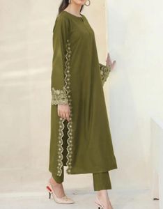 Olive Green Embroidered Kurta Set