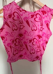 Pink Heart Print Crop Top