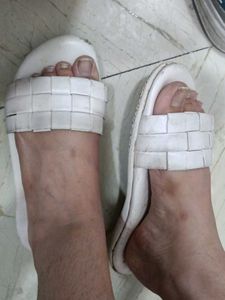 White Woven Slide Sandals