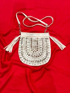 Faux Leather Studded Fringe Crossbody Bag