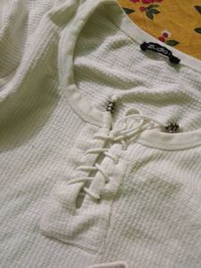 White Textured Knit Top