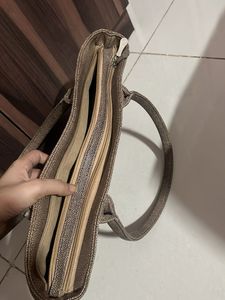 Textured Tote Bag with Gold Accent