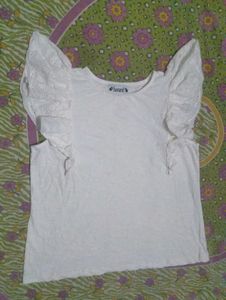 White Eyelet Flutter Sleeve Top