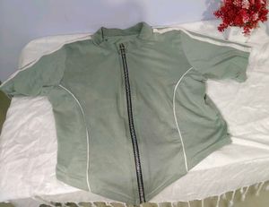 Zipper Detail Light green Top
