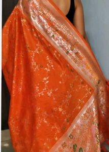 Benarasi Orange Floral Saree