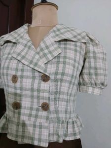Vintage Plaid Cropped Blouse