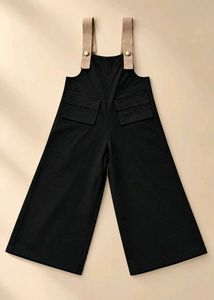 BLACK RIBBED WIDE-LEG DUNGAREES WITH BEIGE STRAPS