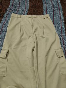 Khaki Wide Leg Cargo Pants