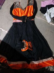 Elegant Black &amp; Orange Ethnic Gown