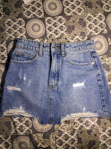 Distressed Denim Mini Skirt