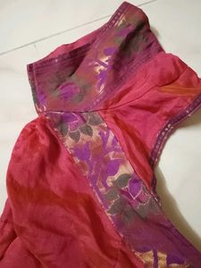 Beautiful Pink Saree with Golden Motifs