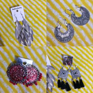Red Leaf Design Jhumka Earrings(All 4 pair)