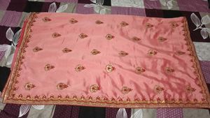 New Pink Embroidered Silk Saree with Blouse Piece