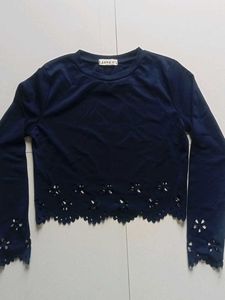 Navy Blue Cutout Crop Top