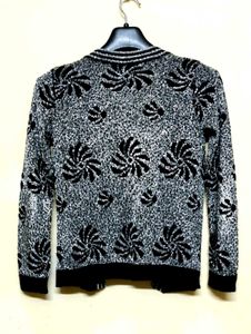Sequin Shrug Pull Over Floral Knit Black n Silver