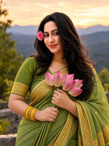 Beautiful Green Saree with Gold Border znd zpink S