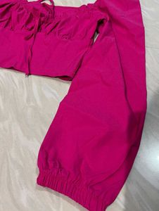Hot Pink Tie-Front Puff Sleeve Top