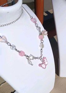 Butterfly Beaded Silver Necklace