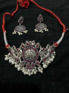 Oxidised Silver Necklace &amp; Earrings Set