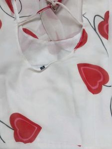 White Kurta Set with Red Hearts