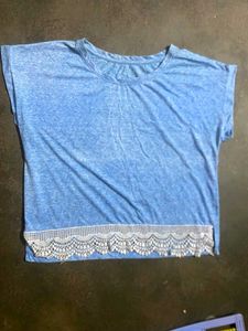 Blue Lace Trimmed Casual Top