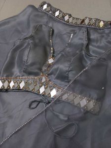 Grey Lehenga Choli Set with Mirror Work