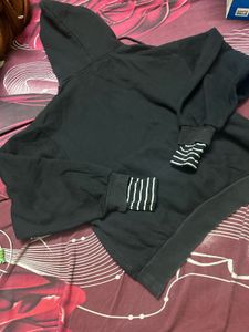 Black Hoodie with Striped Sleeves