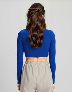 Blue Long Sleeve Crop Top