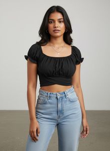 Stylish Black Ruched Crop Top