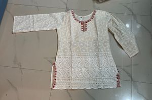 Elegant White Chikankari Kurta with Sequins