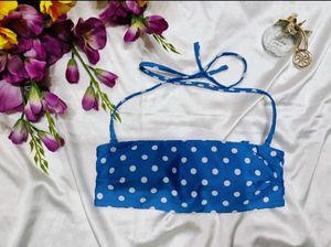 Blue Polka Dot Halter Bikini Top