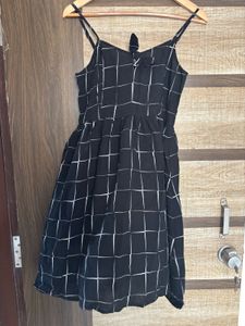 Black & White Grid Print Mini Dress