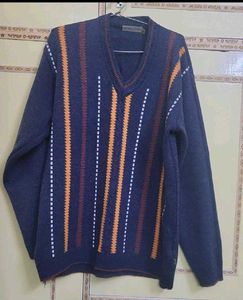 Men's Blue Striped V-Neck Sweater