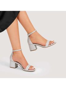 Sparkling Silver Block Heel Sandals