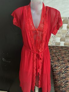 2 pies Sheer Red Lace Robe &amp; Lingerie Set